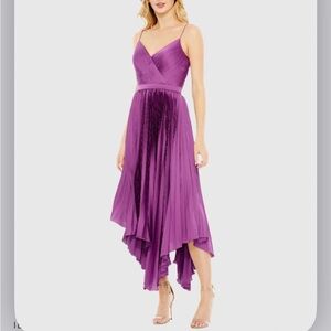MAC DUGGAL 49637 Pleated Satin Flowy Midi Dress Size 0 NWT